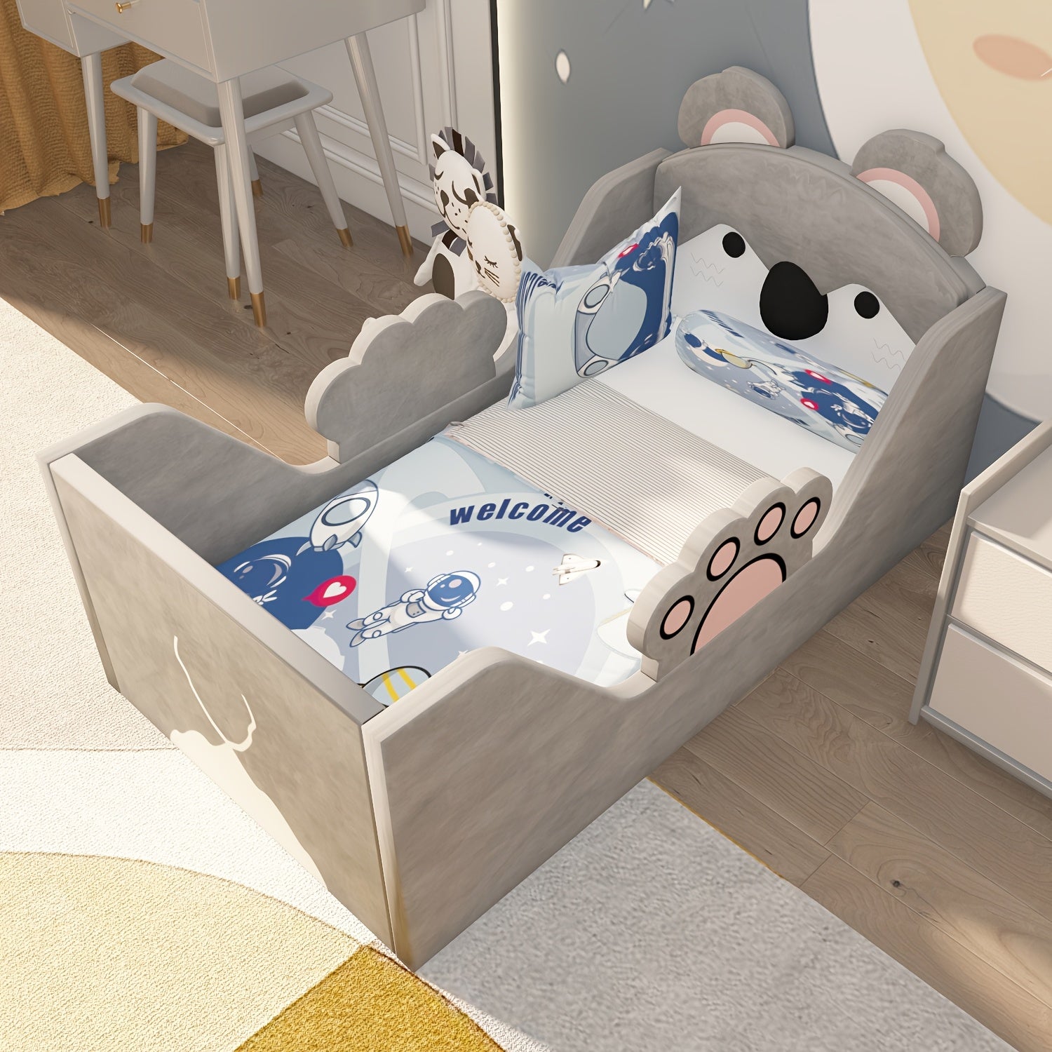 Toddler Bed, Child Bed for Kids with Extra Safty Broad, Standard Crib Size Toddler Bed, Certified Fabric Toddler Beds, Toddler Flood Bed