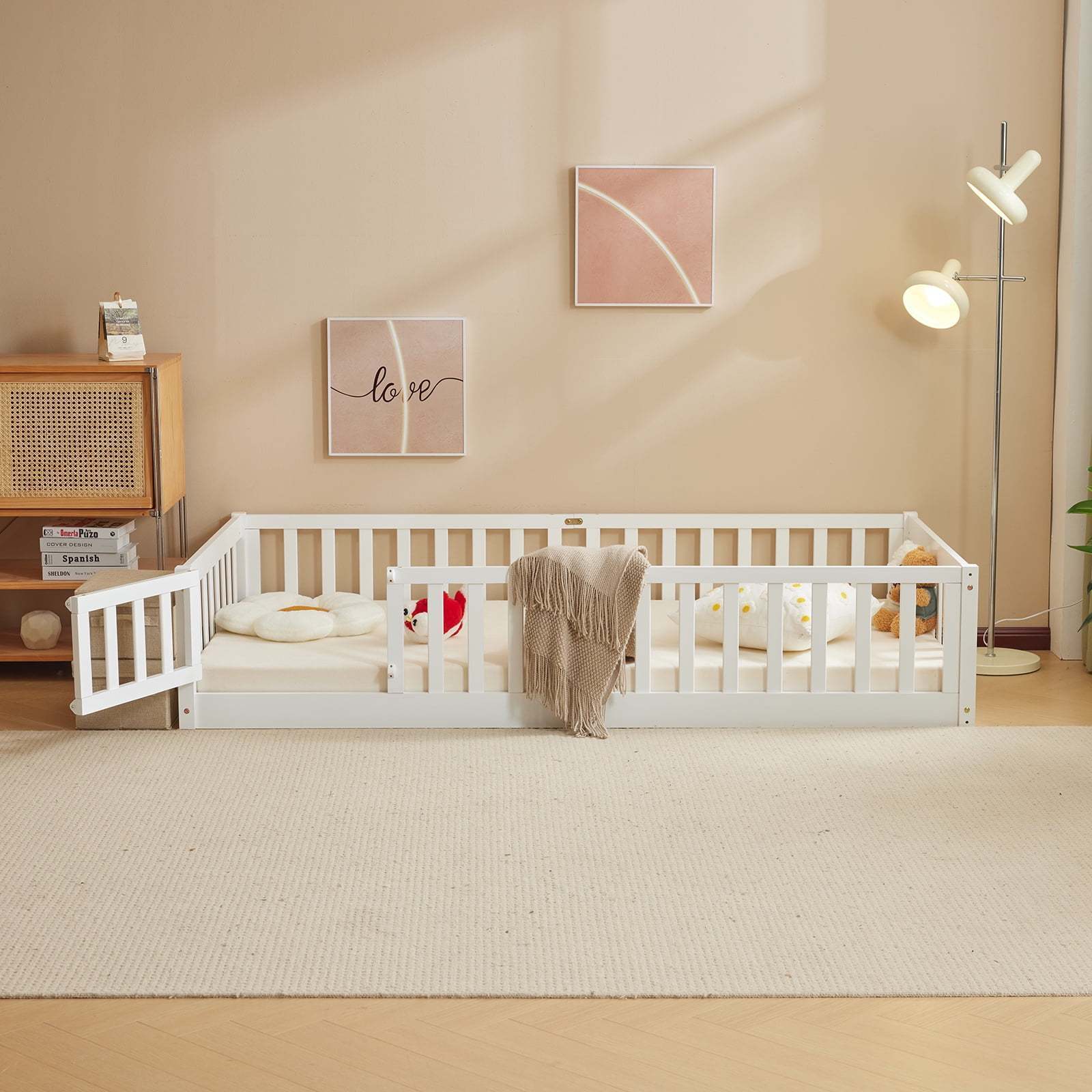 White pine fence bed White pine fence bed | with door and decking, painted