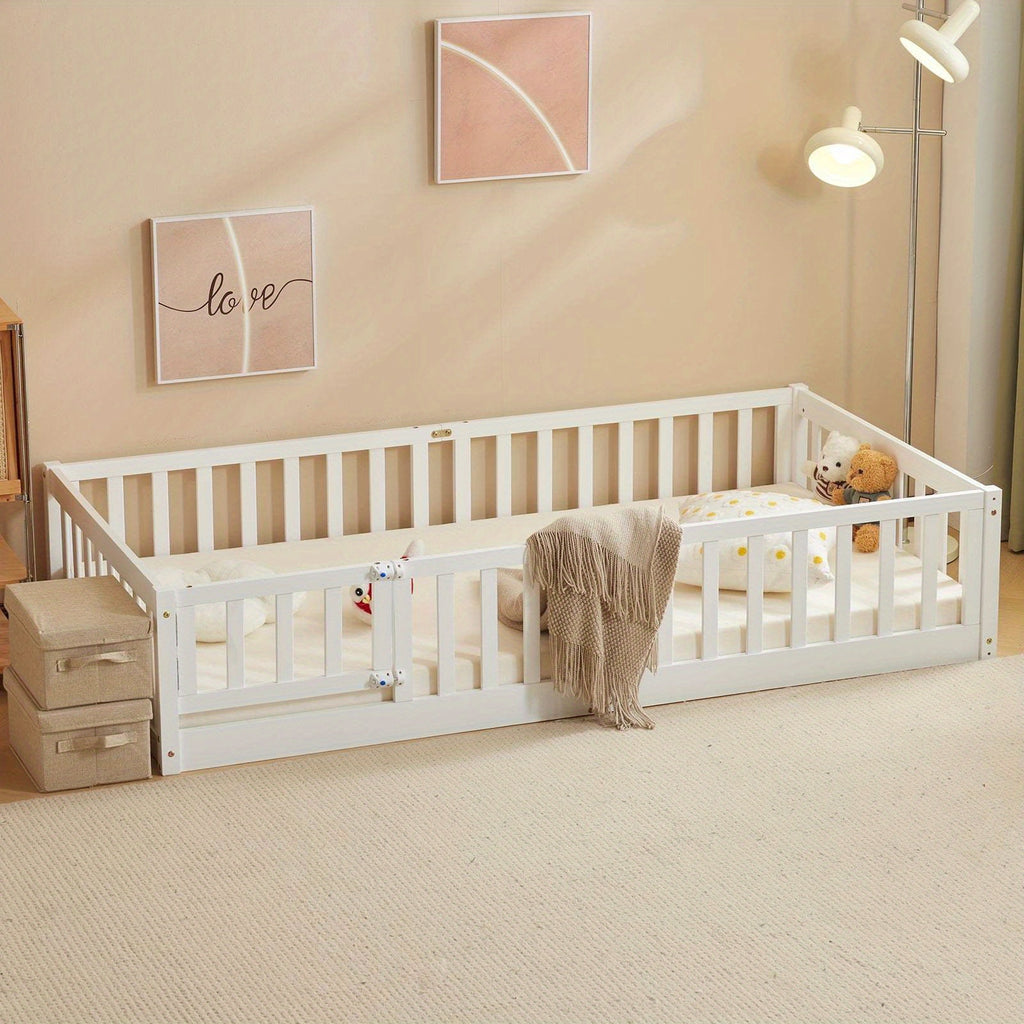 White pine fence bed White pine fence bed | with door and decking, painted