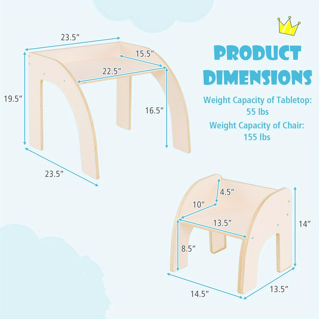 MULTIGOT Kids Table and Chair Set, Cute Activity Table and Chair Set w\u002F Wide Tabletop, Curved Edges for Kid'S Room, Nursery, Playroom, Space-saving Children Furniture Set for 3+ Years Old Boys & Girls