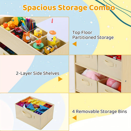 Children'S Table With 2 Chairs, Children'S Seating Group With Storage Space, Wooden Children'S Table Chair Set, Painting Table Desk With Paper Roll And 4 Storage Boxes, Children'S Table For School Daycare