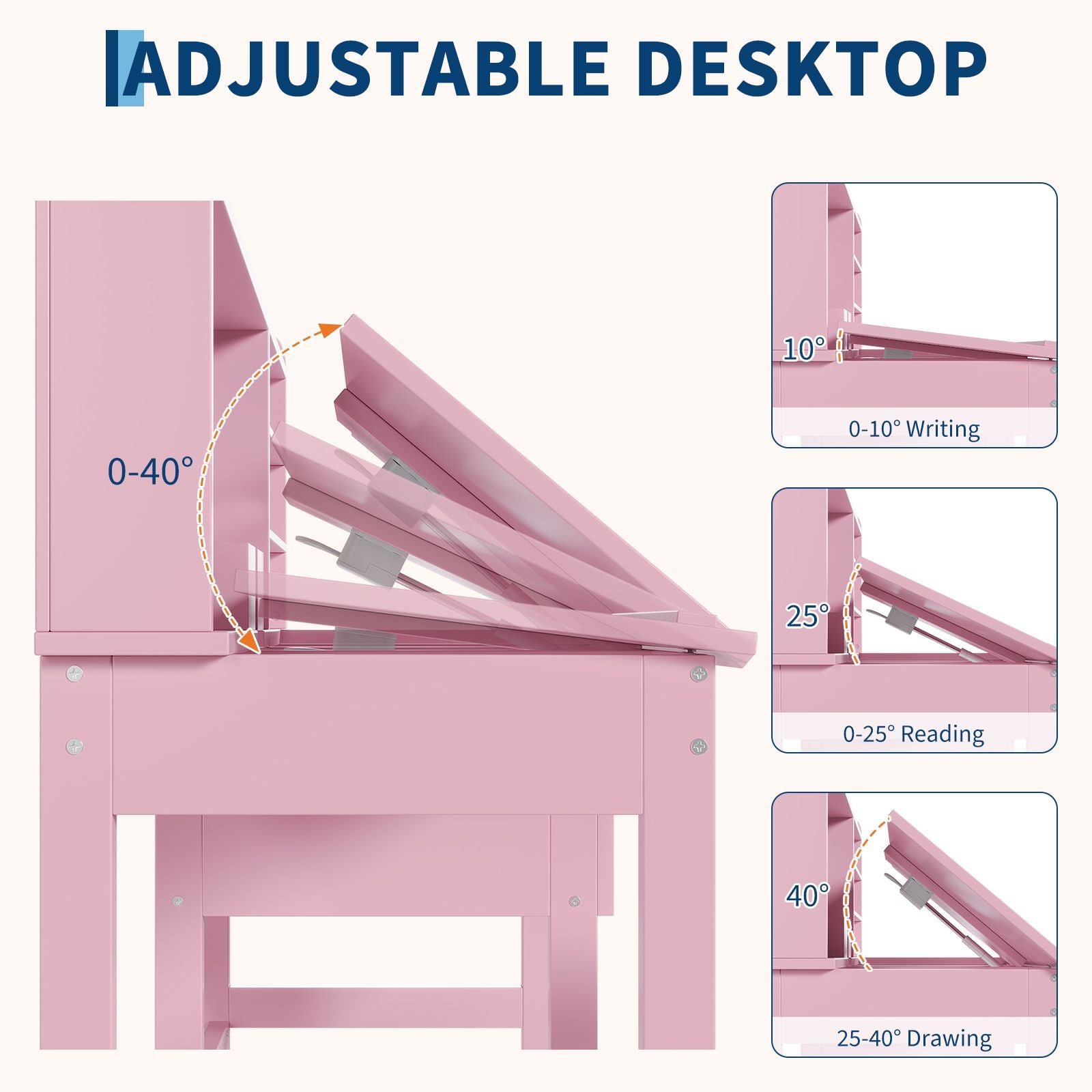 Kids Desk and Chair Set with Adjustable Tilt Table, Drawers & Cork Board - Study Desk Suitable for Boys & Girls Ages 3-8, Learning Table with Storage & Organization for,, Playroom