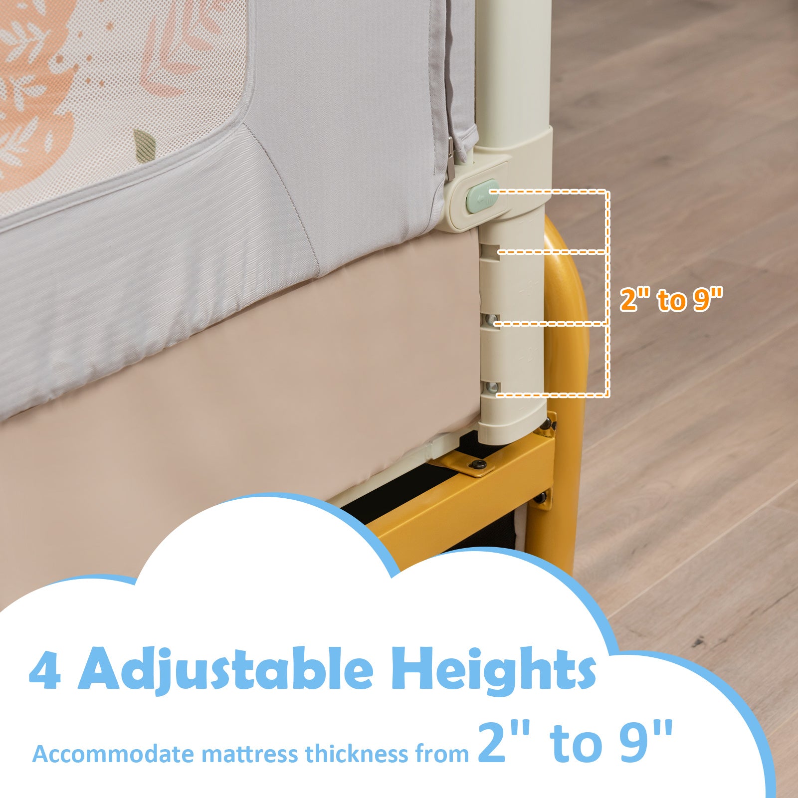 COSTWAY Toddler Bed Rail for crib, 59 Inch Swing Down Foldable Safety Bed Rail with Rounded Corner, Double Safety Lock, Smooth Zipper, Versatile Bed Rail Guard for Full Size Queen & King Mattress.