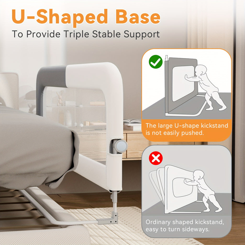 Three Sides Bed Rail for Toddlers, Foldable Steady U-Shape Seamless Design for King Size Bed\u002F78.74x78.74x74\