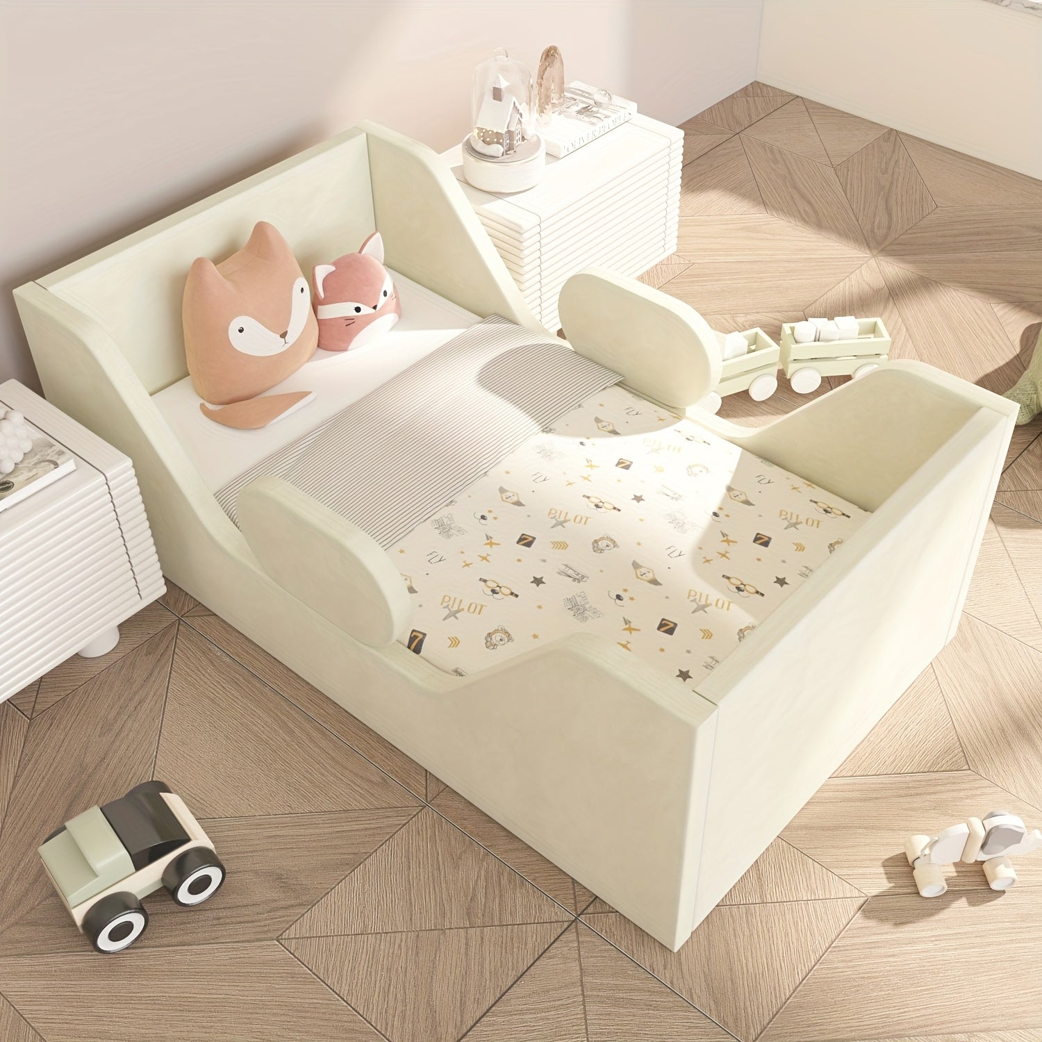 Toddler Bed, Child Bed for Kids with Extra Safty Broad, Standard Crib Size Toddler Bed, Certified Fabric Toddler Beds, Toddler Flood Bed