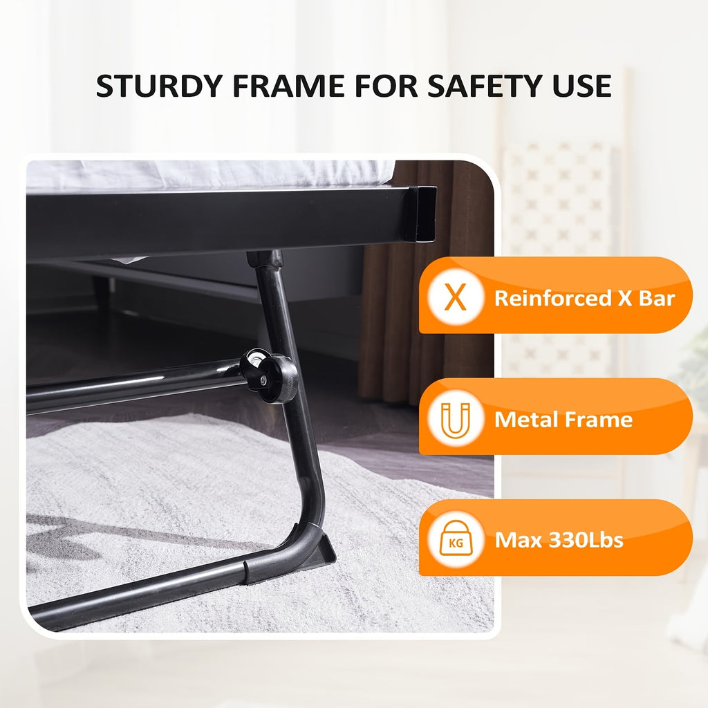 Bonnlo Heavy Duty Twin Bed with Pop Up Trundle, Metal Twin Daybed No Box Spring Needed, Not Included Mattress