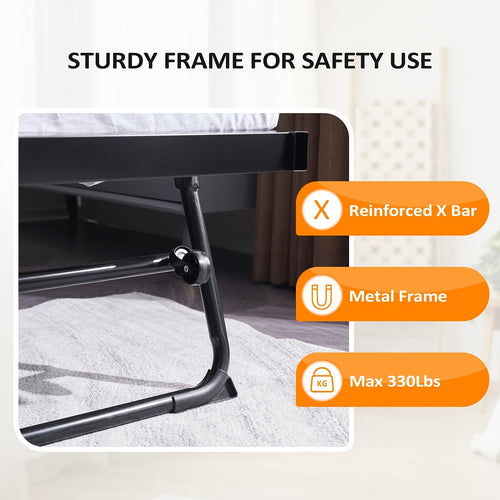 Bonnlo Heavy Duty Twin Bed with Pop Up Trundle, Metal Twin Daybed No Box Spring Needed, Not Included Mattress