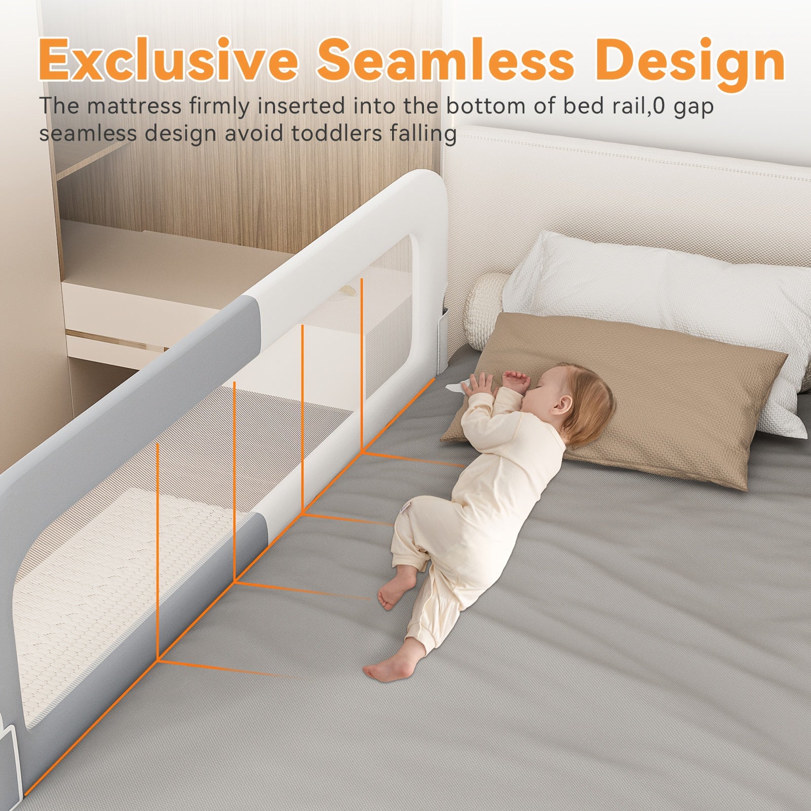Three Sides Bed Rail for Toddlers, Foldable Steady U-Shape Seamless Design for King Size Bed\u002F78.74x78.74x74\