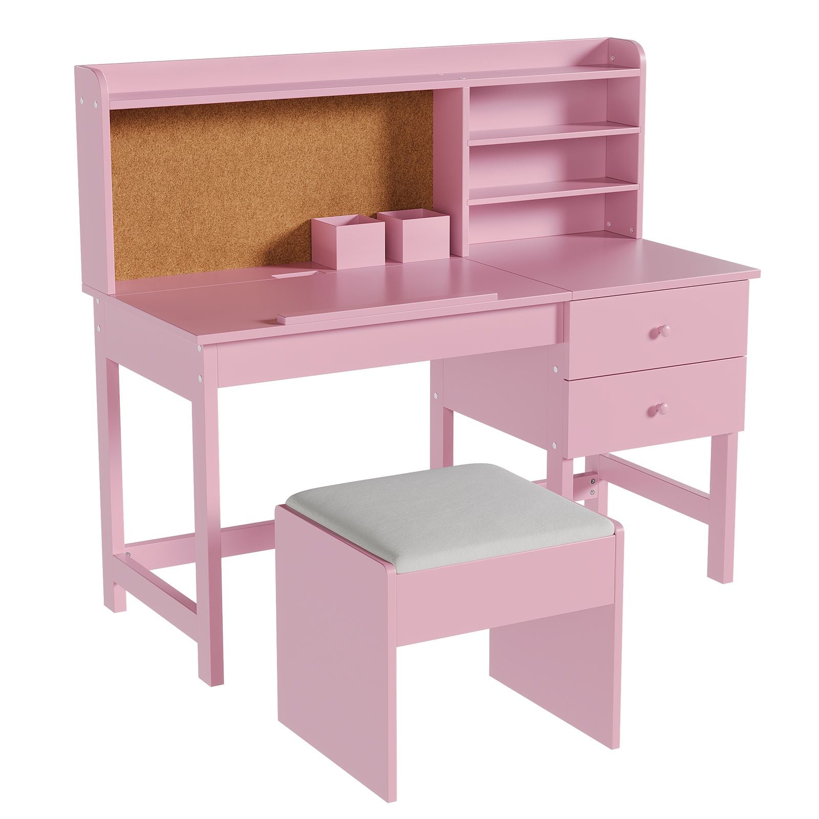 Kids Desk and Chair Set with Adjustable Tilt Table, Drawers & Cork Board - Study Desk Suitable for Boys & Girls Ages 3-8, Learning Table with Storage & Organization for,, Playroom