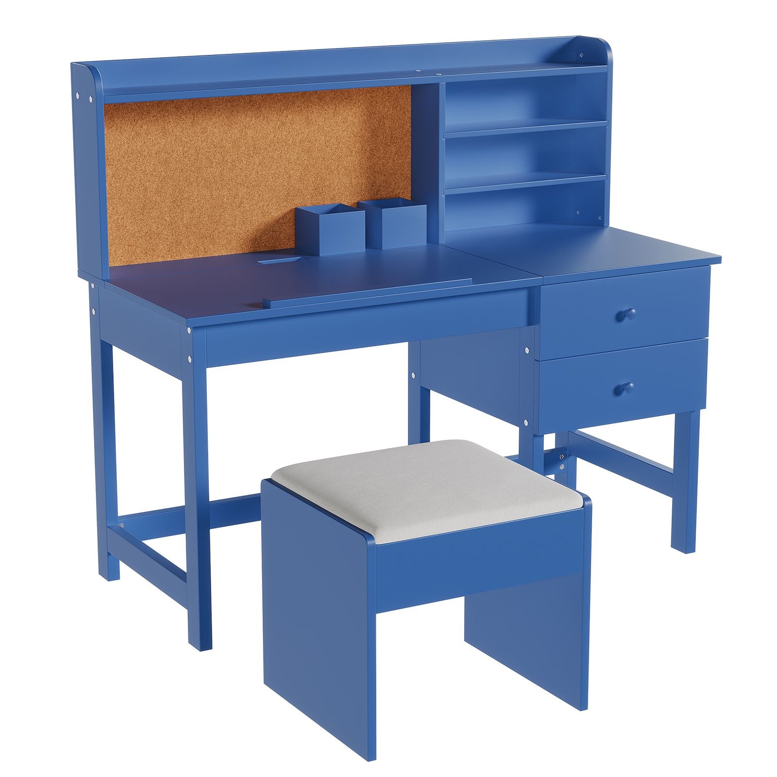 Kids Desk and Chair Set with Adjustable Tilt Table, Drawers & Cork Board - Study Desk Suitable for Boys & Girls Ages 3-8, Learning Table with Storage & Organization for,, Playroom