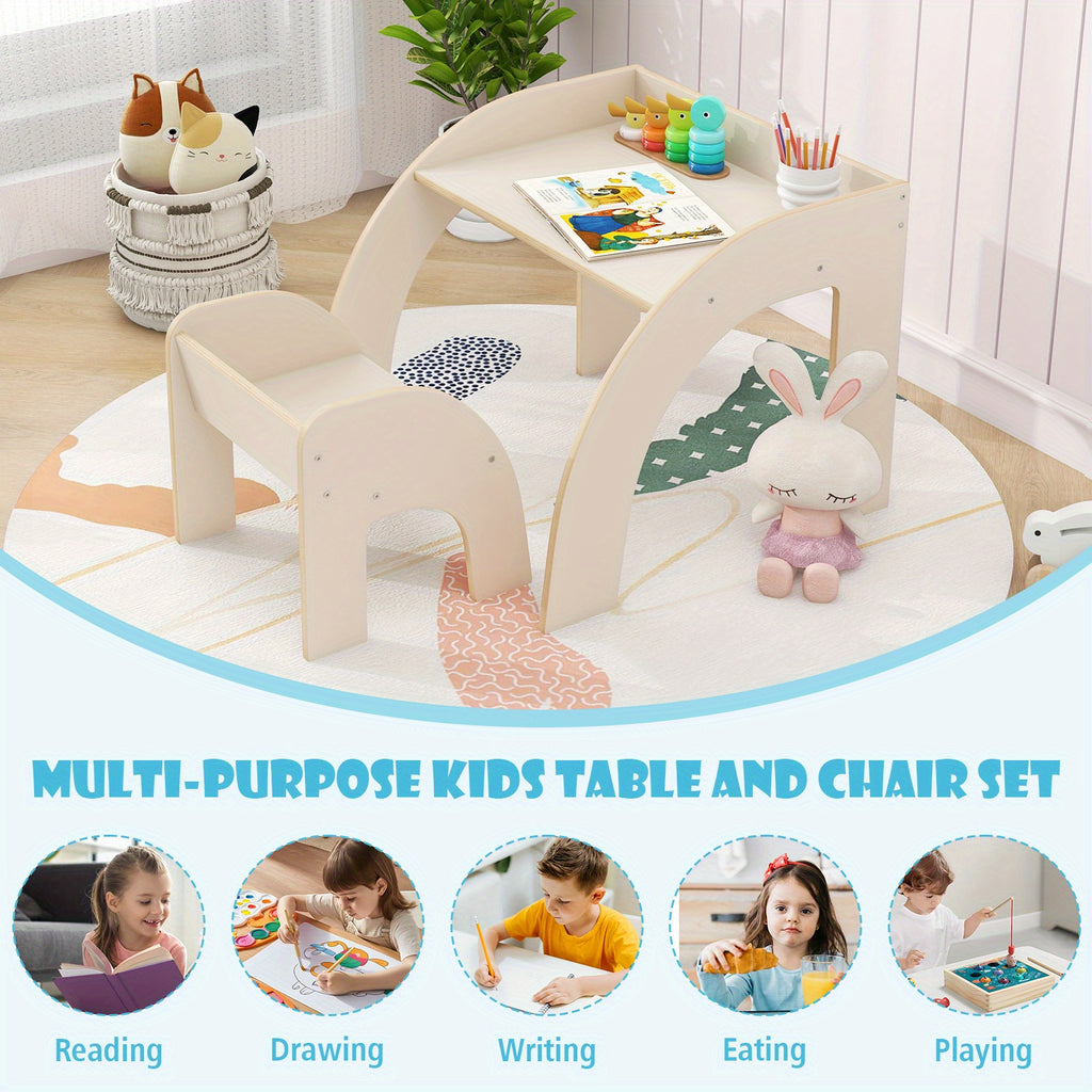 MULTIGOT Kids Table and Chair Set, Cute Activity Table and Chair Set w\u002F Wide Tabletop, Curved Edges for Kid'S Room, Nursery, Playroom, Space-saving Children Furniture Set for 3+ Years Old Boys & Girls