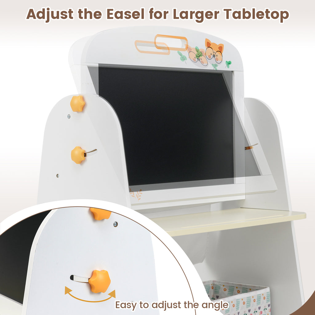 COSTWAY 4-in-1 Kids Table and Chair Set with Art Easel, Whiteboard\u002FBlackboard, Bookshelf & Storage Bin - Wood Children's Activity Table, Rounded Edges for & Bedroom, Playroom, Learning Desk