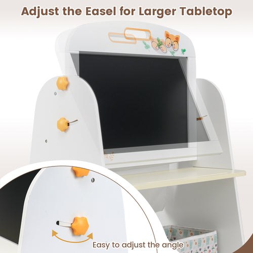 COSTWAY 4-in-1 Kids Table and Chair Set with Art Easel, Whiteboard\u002FBlackboard, Bookshelf & Storage Bin - Wood Children's Activity Table, Rounded Edges for & Bedroom, Playroom, Learning Desk