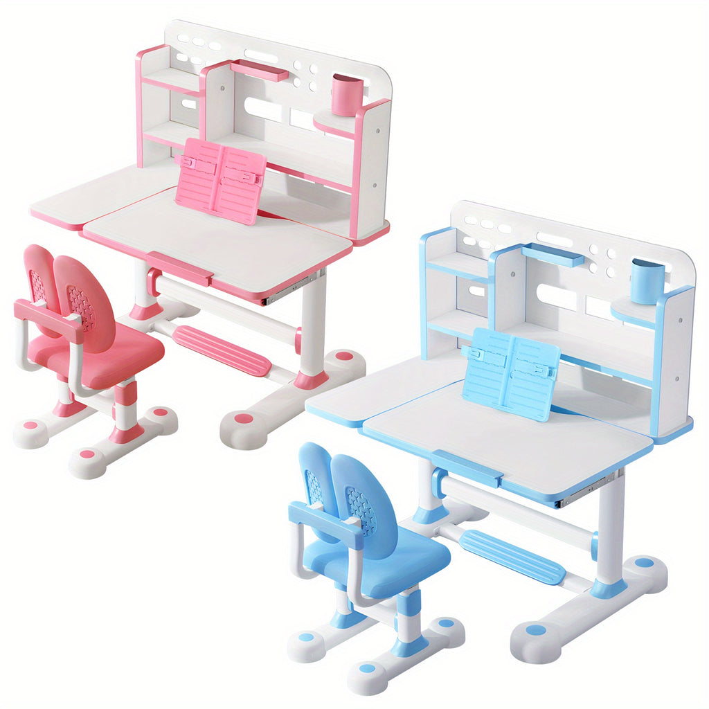 1 X Children's Study Table Study Table and Chair Set, Adjustable Children's Table and Chair with Bookshelf and Storage Drawer, 50 Degree Slopable Desktop Study Table, Chair with Chair Bedroom Study Room 46.85\