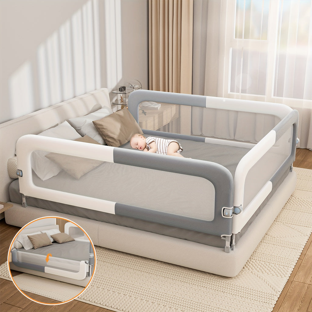 Three Sides Bed Rail for Toddlers, Foldable Steady U-Shape Seamless Design for King Size Bed\u002F78.74x78.74x74\