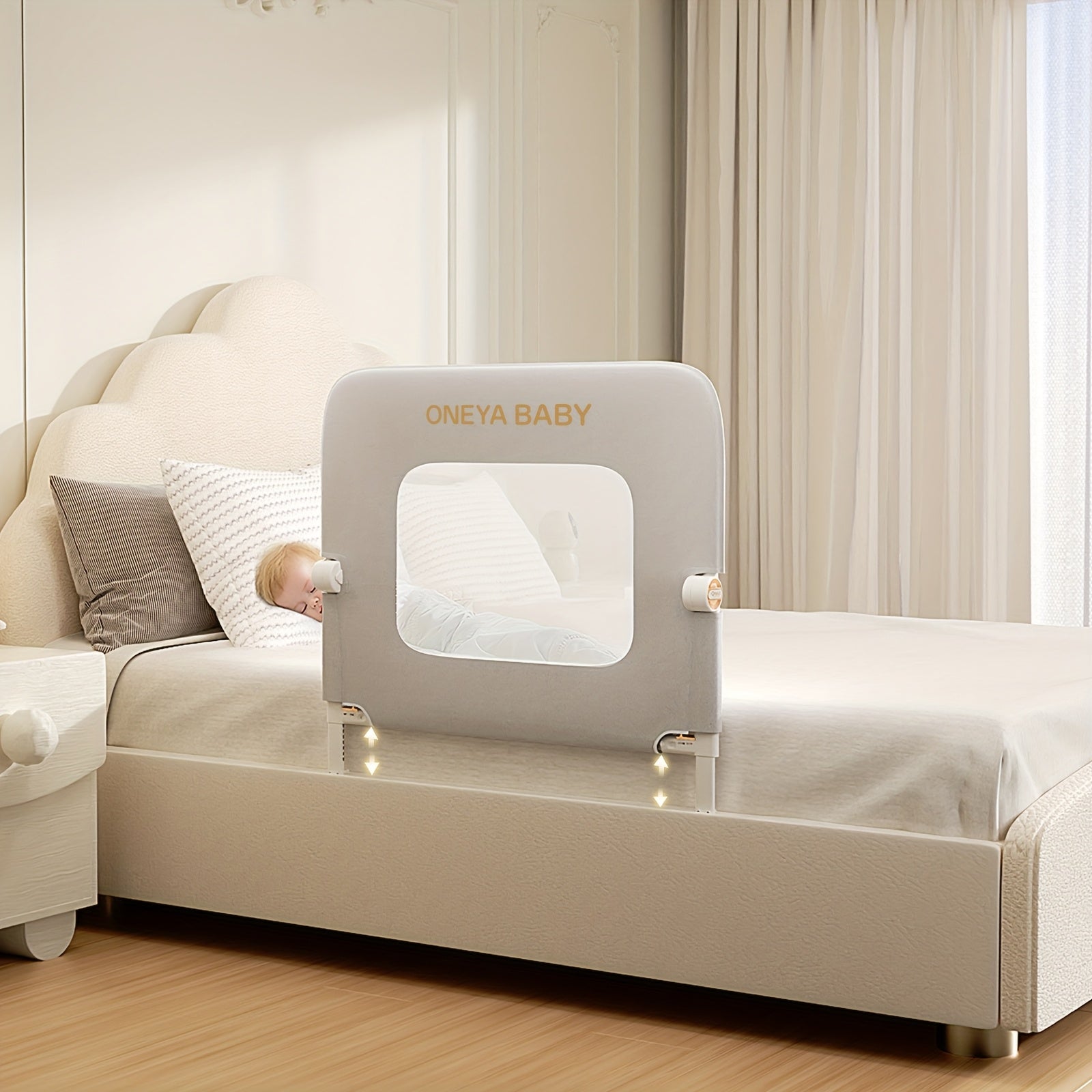 Bed Rail For Toddlers, 59 Inch Swing Down Toddler Bed Rails With Wider U-Shape Base, Breathable Baby Bed Rail Guard For King, Queen, Full, Twin Bed Rail For Baby