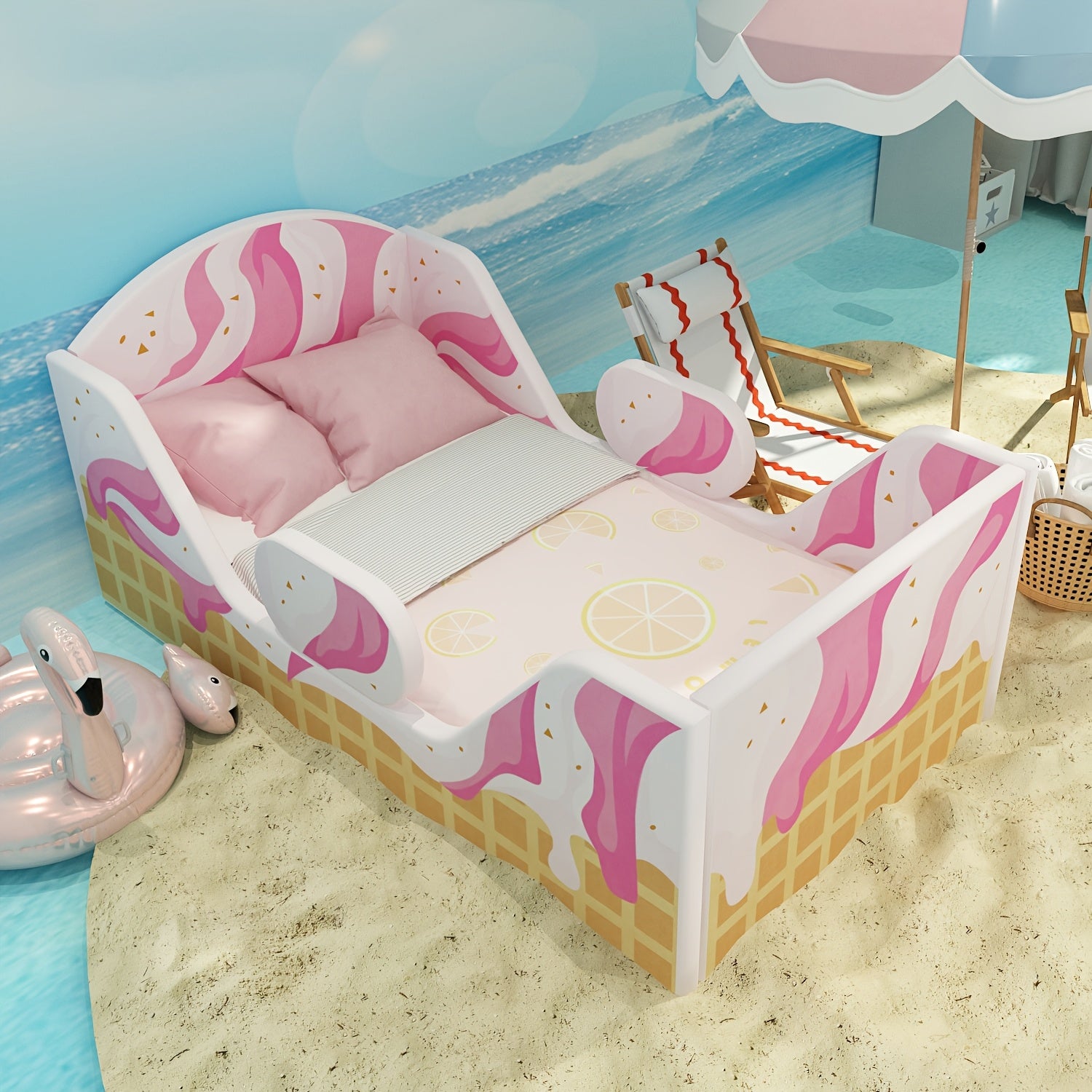 Toddler Bed, Child Bed for Kids with Extra Safty Broad, Standard Crib Size Toddler Bed, Certified Fabric Toddler Beds, Toddler Flood Bed