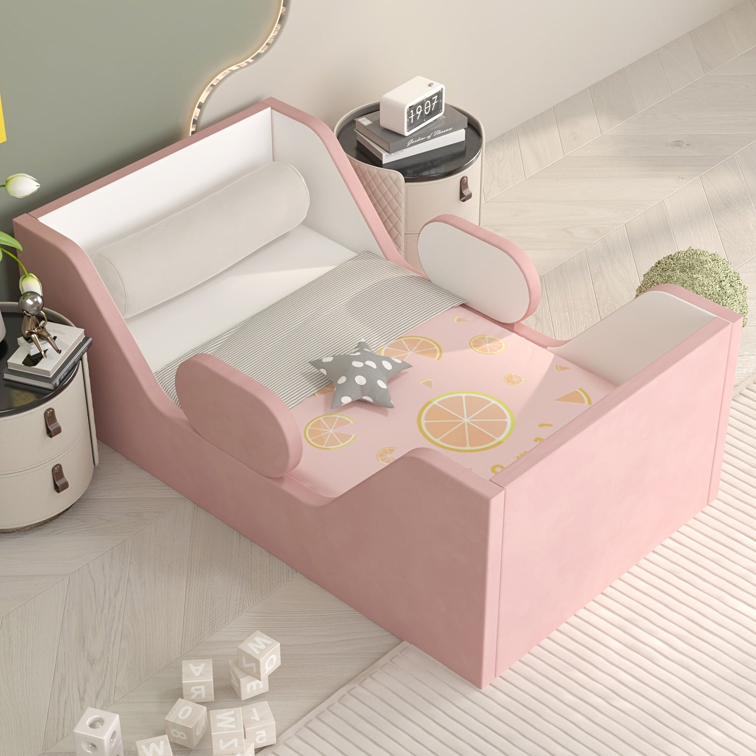 Toddler Bed, Child Bed for Kids with Extra Safty Broad, Standard Crib Size Toddler Bed, Certified Fabric Toddler Beds, Toddler Flood Bed