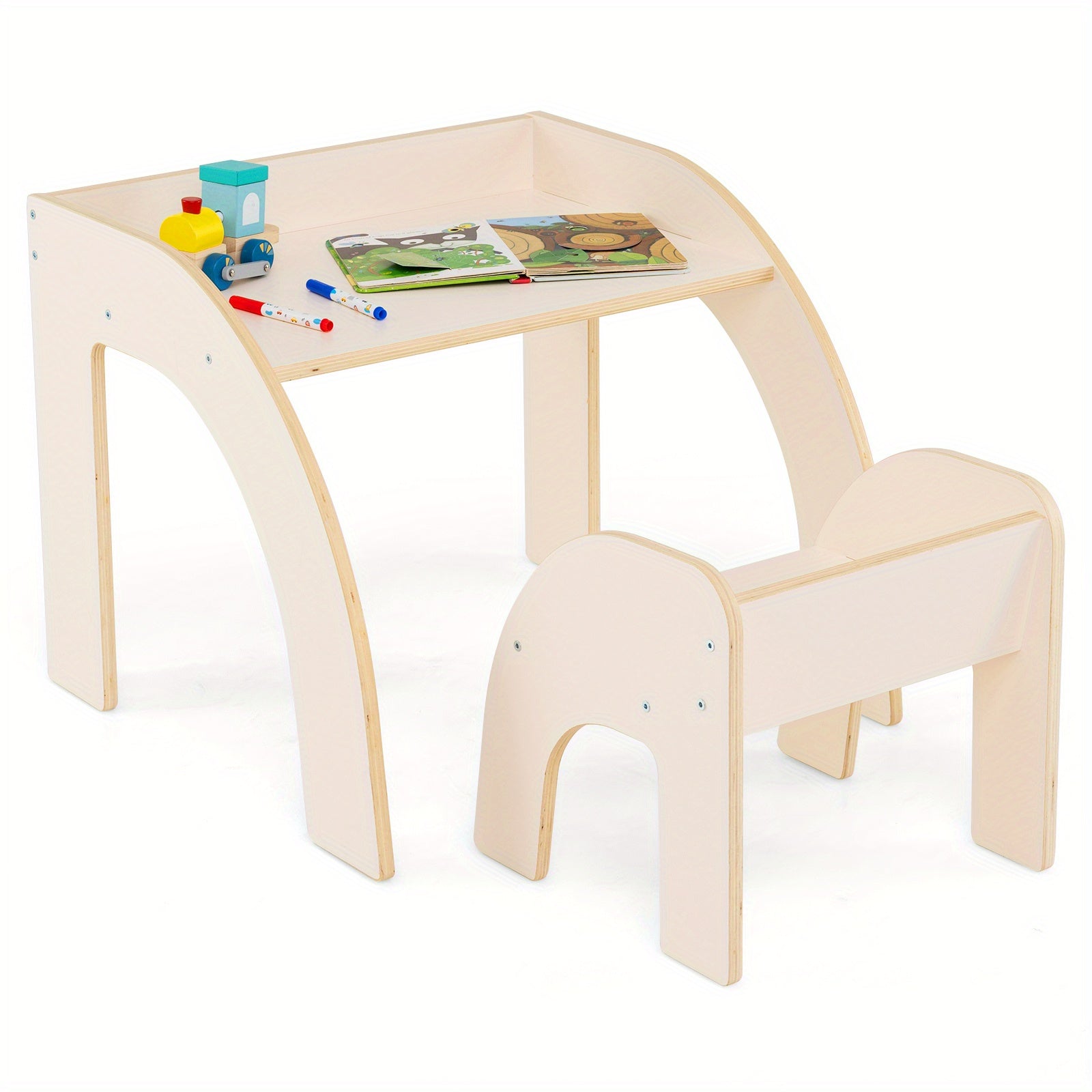 MULTIGOT Kids Table and Chair Set, Cute Activity Table and Chair Set w\u002F Wide Tabletop, Curved Edges for Kid'S Room, Nursery, Playroom, Space-saving Children Furniture Set for 3+ Years Old Boys & Girls