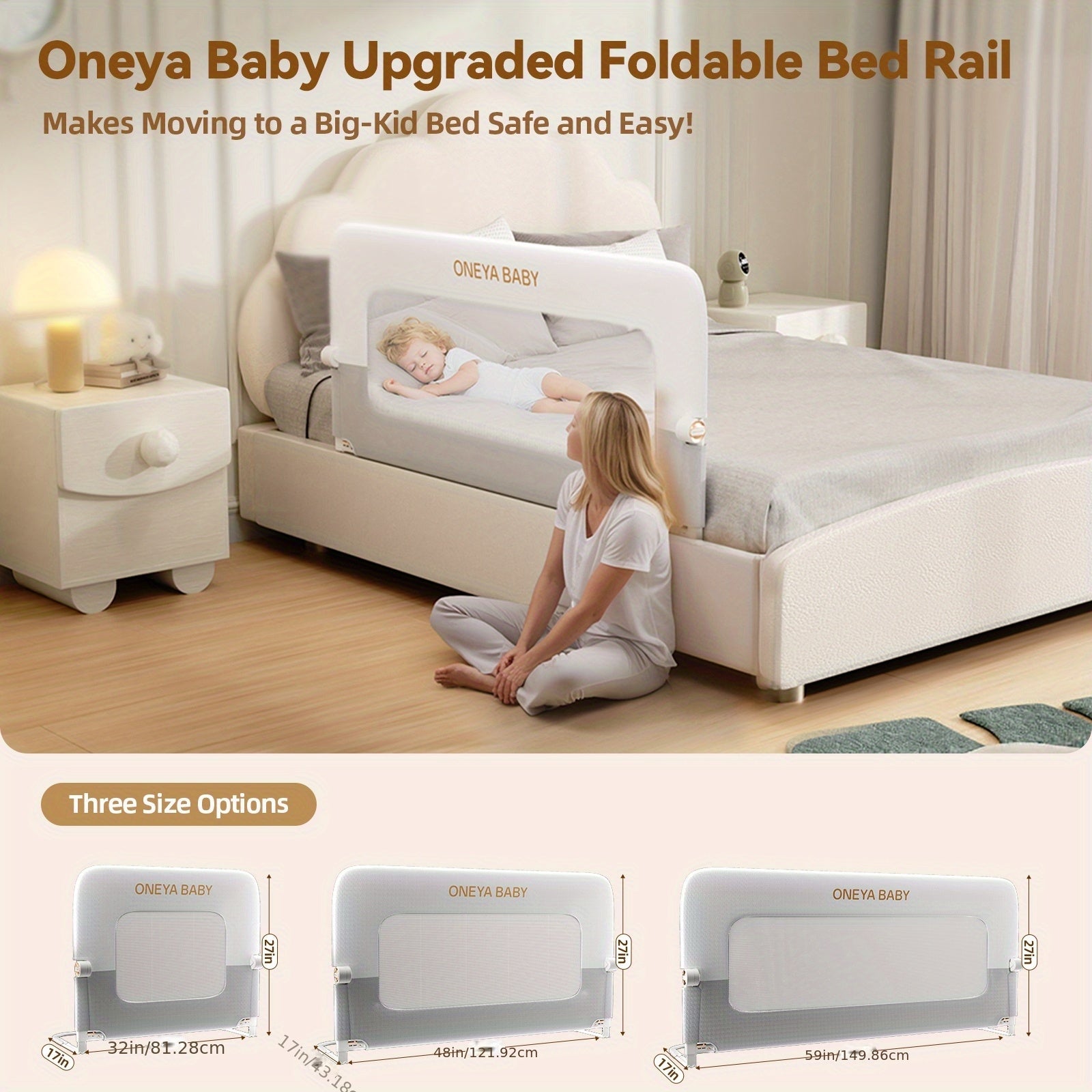 Bed Rail For Toddlers, 59 Inch Swing Down Toddler Bed Rails With Wider U-Shape Base, Breathable Baby Bed Rail Guard For King, Queen, Full, Twin Bed Rail For Baby