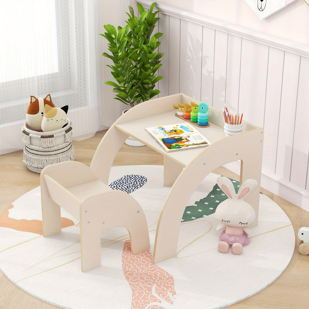 MULTIGOT Kids Table and Chair Set, Cute Activity Table and Chair Set w\u002F Wide Tabletop, Curved Edges for Kid'S Room, Nursery, Playroom, Space-saving Children Furniture Set for 3+ Years Old Boys & Girls