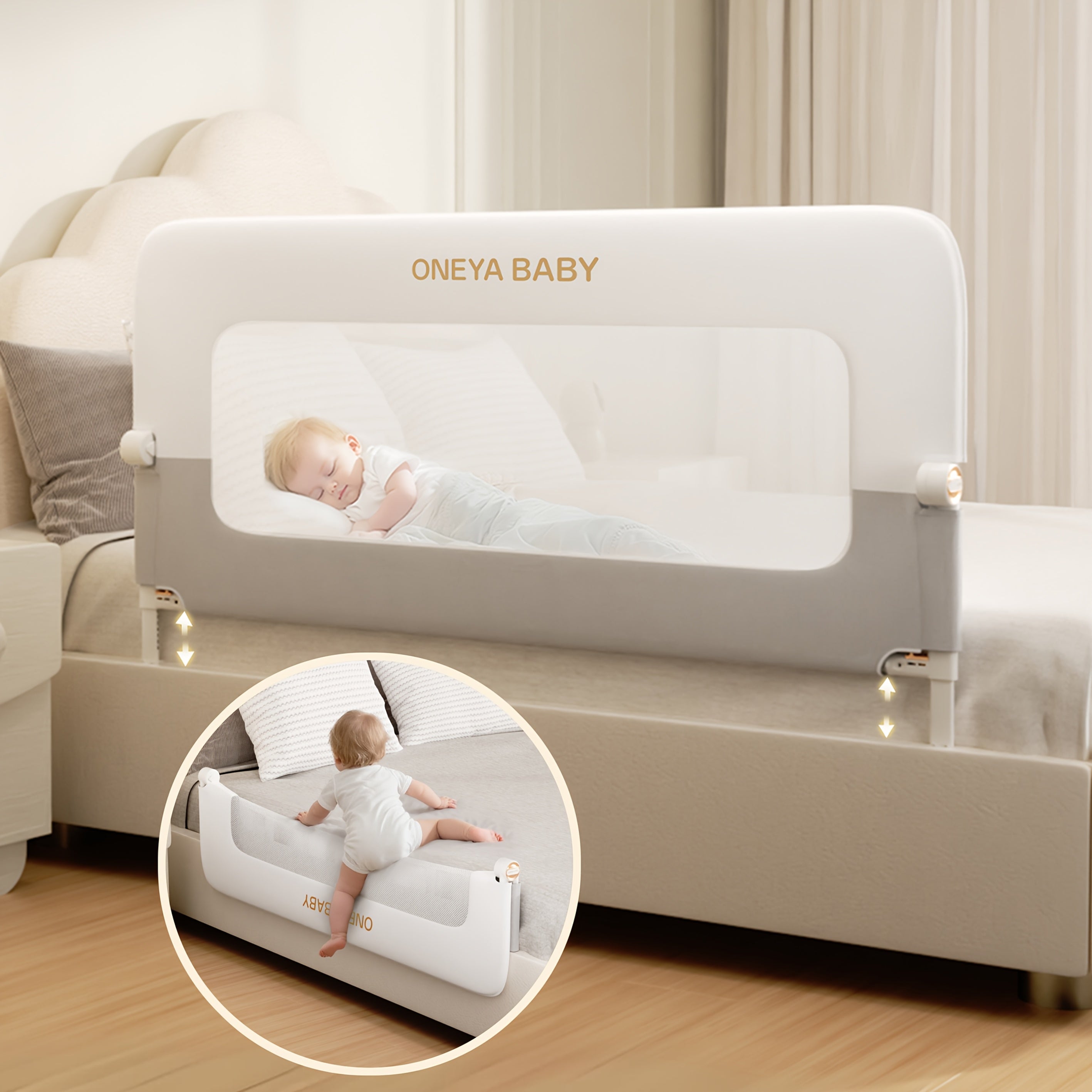 Bed Rail For Toddlers, 59 Inch Swing Down Toddler Bed Rails With Wider U-Shape Base, Breathable Baby Bed Rail Guard For King, Queen, Full, Twin Bed Rail For Baby