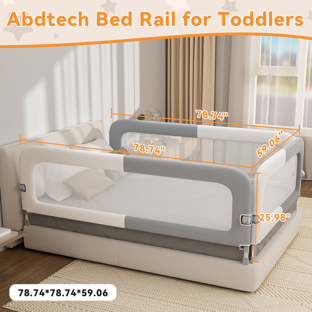 Three Sides Bed Rail for Toddlers, Foldable Steady U-Shape Seamless Design for King Size Bed\u002F78.74x78.74x74\