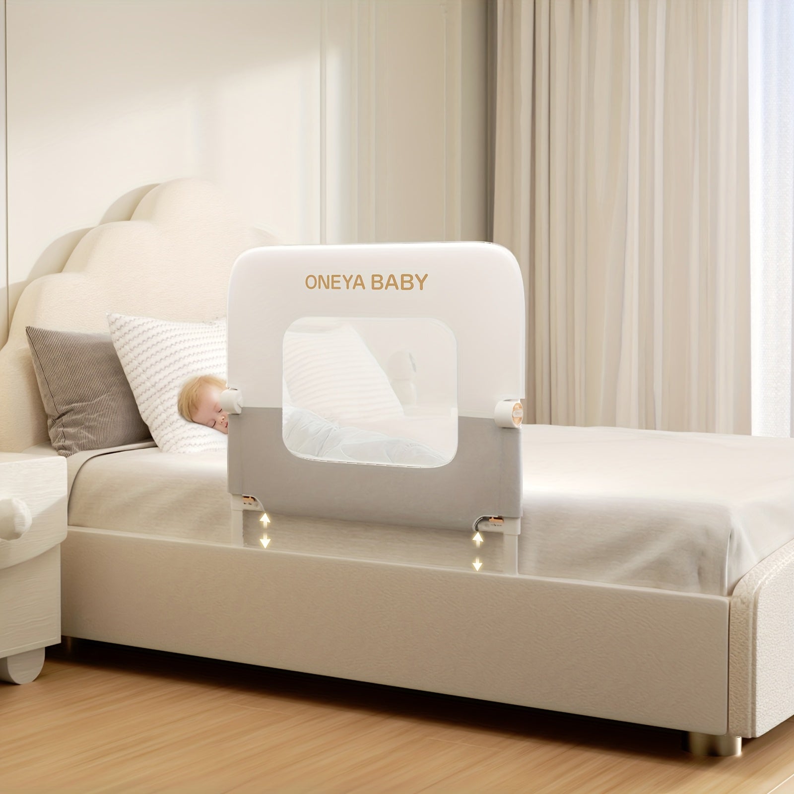 Bed Rail For Toddlers, 59 Inch Swing Down Toddler Bed Rails With Wider U-Shape Base, Breathable Baby Bed Rail Guard For King, Queen, Full, Twin Bed Rail For Baby