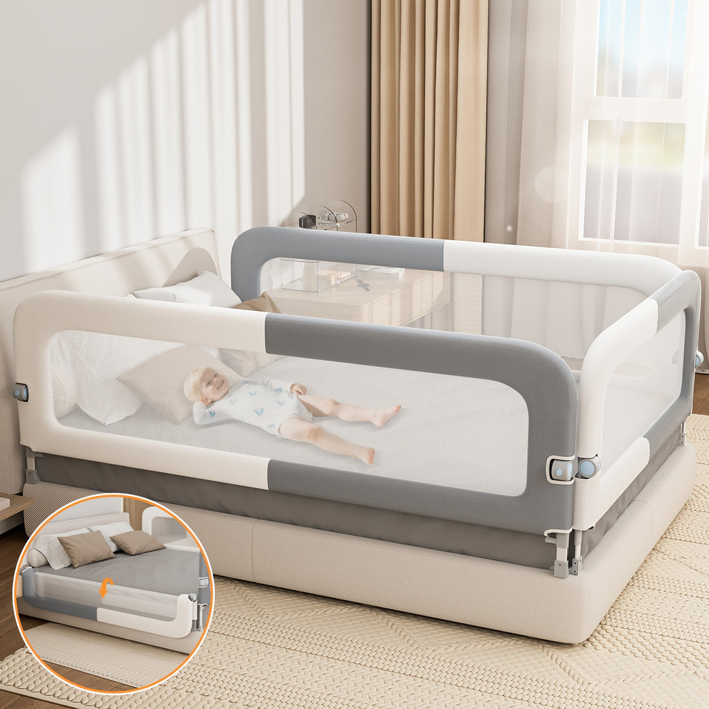 Three Sides Bed Rail for Toddlers, Foldable Steady U-Shape Seamless Design for King Size Bed\u002F78.74x78.74x74\
