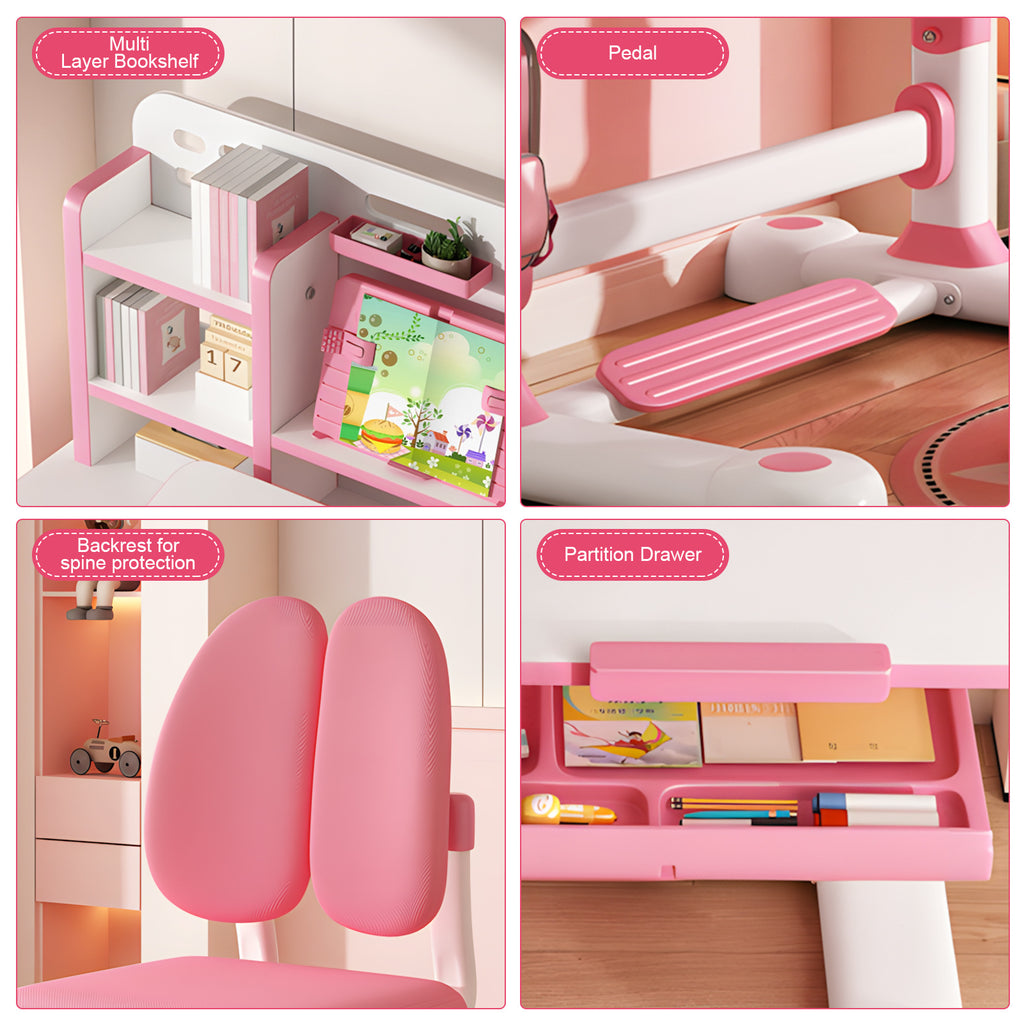 1 X Children's Study Table Study Table and Chair Set, Adjustable Children's Table and Chair with Bookshelf and Storage Drawer, 50 Degree Slopable Desktop Study Table, Chair with Chair Bedroom Study Room 46.85\