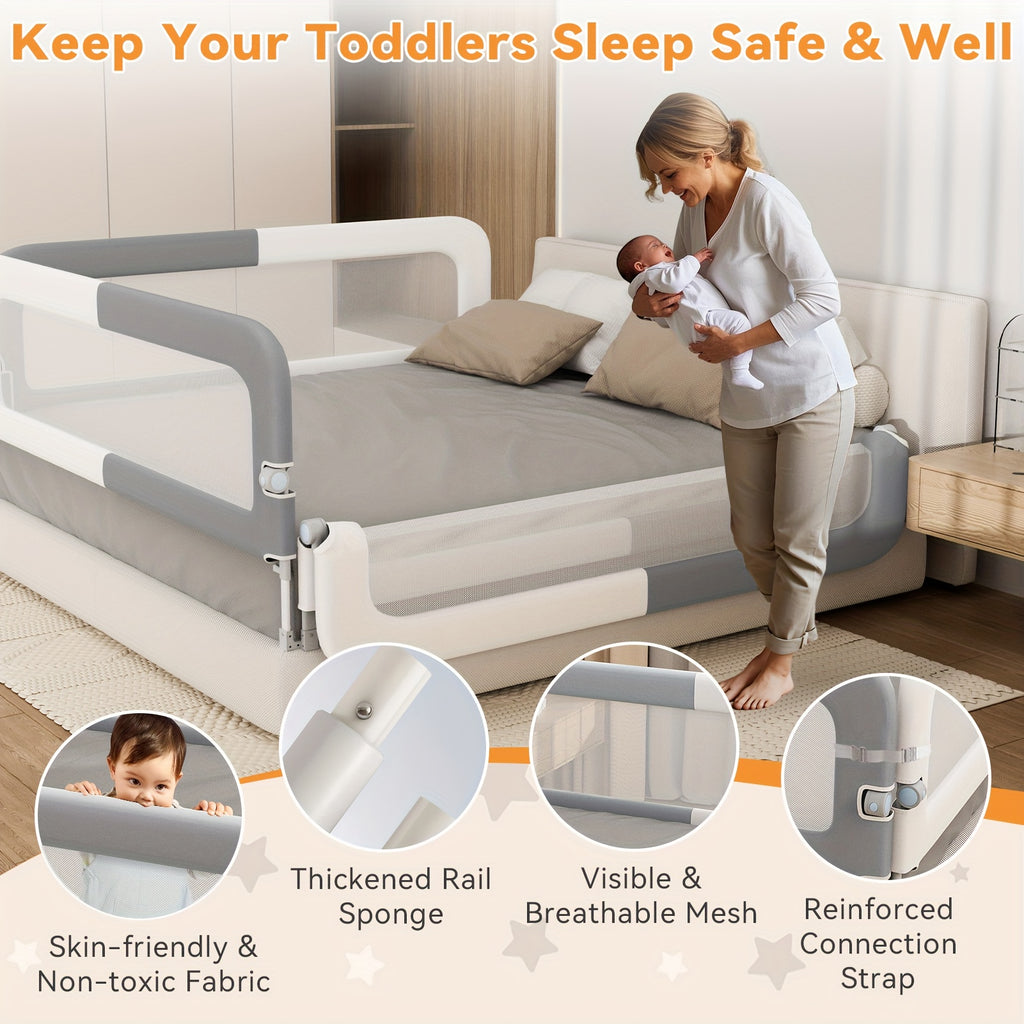 Three Sides Bed Rail for Toddlers, Foldable Steady U-Shape Seamless Design for King Size Bed\u002F78.74x78.74x74\