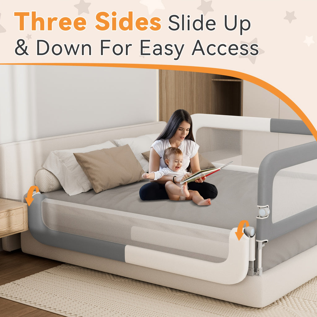 Three Sides Bed Rail for Toddlers, Foldable Steady U-Shape Seamless Design for King Size Bed\u002F78.74x78.74x74\
