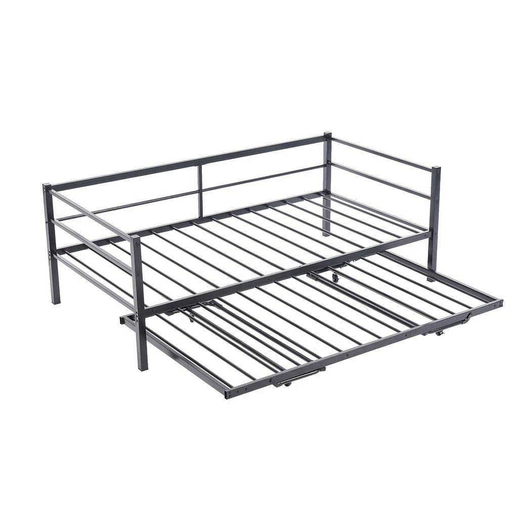 Bonnlo Heavy Duty Twin Bed with Pop Up Trundle, Metal Twin Daybed No Box Spring Needed, Not Included Mattress