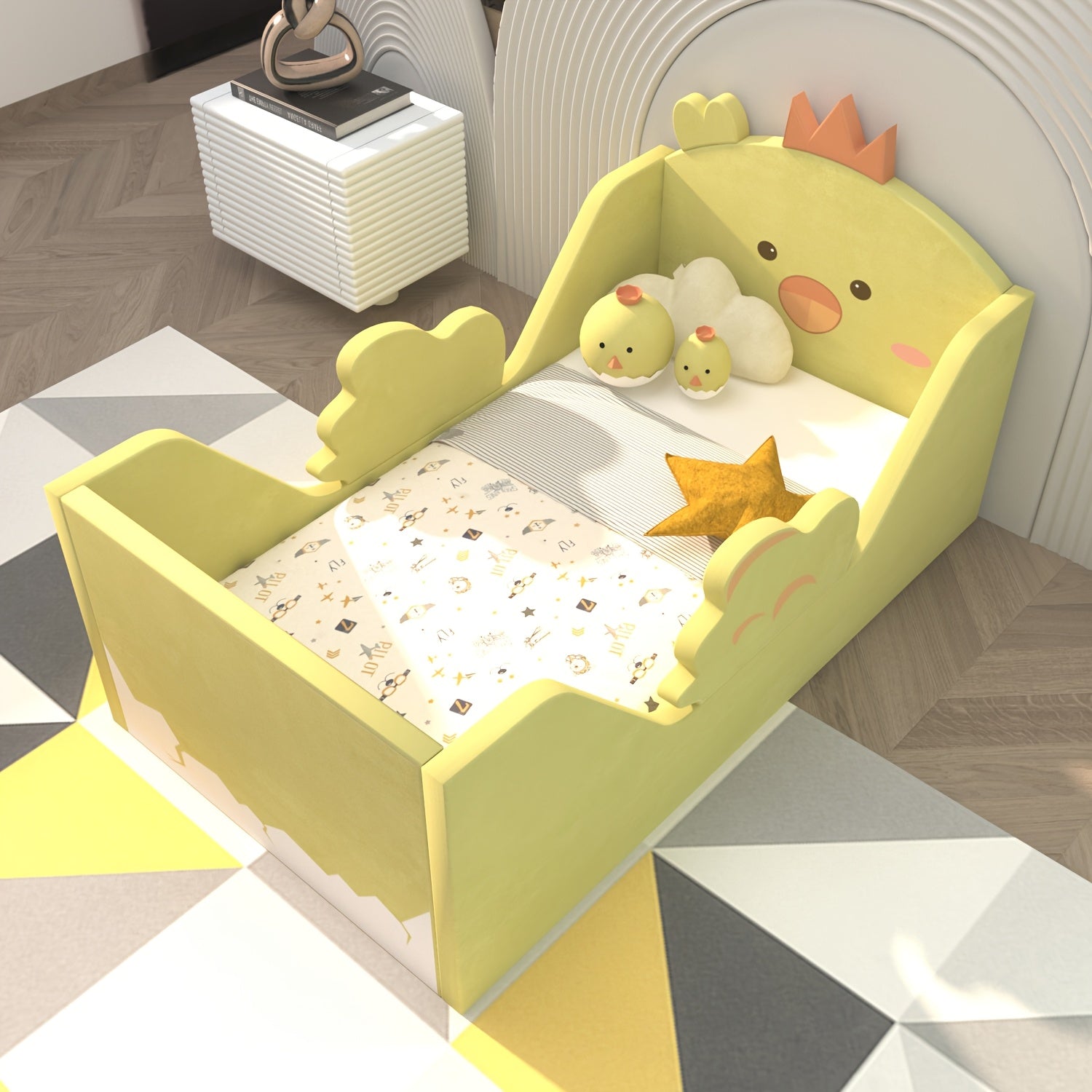 Toddler Bed, Child Bed for Kids with Extra Safty Broad, Standard Crib Size Toddler Bed, Certified Fabric Toddler Beds, Toddler Flood Bed