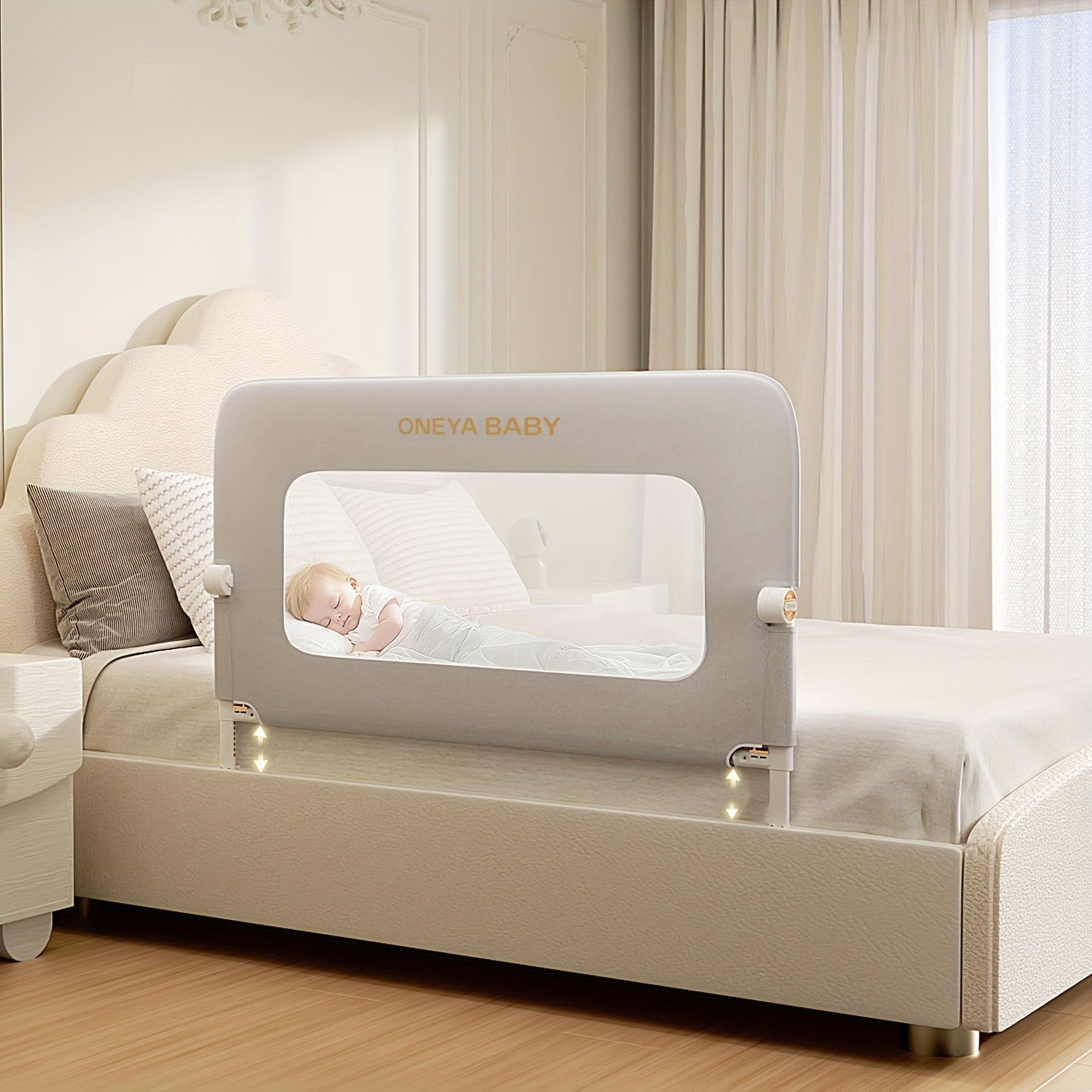 Bed Rail For Toddlers, 59 Inch Swing Down Toddler Bed Rails With Wider U-Shape Base, Breathable Baby Bed Rail Guard For King, Queen, Full, Twin Bed Rail For Baby